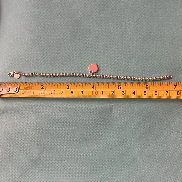 Tiffany & Co. RTT Sterling Bead Bracelet with  Pink Heart Charm - Picture 4 of 5